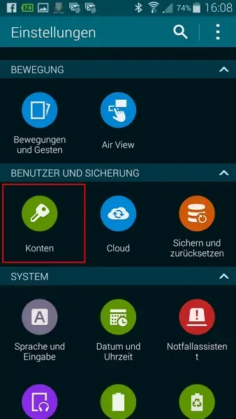 Android: Konto auswählen