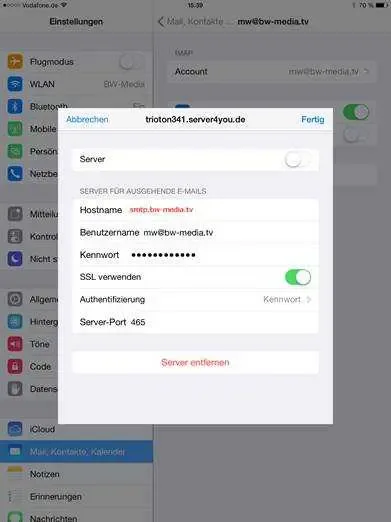 iPad: SMTP-Hostname